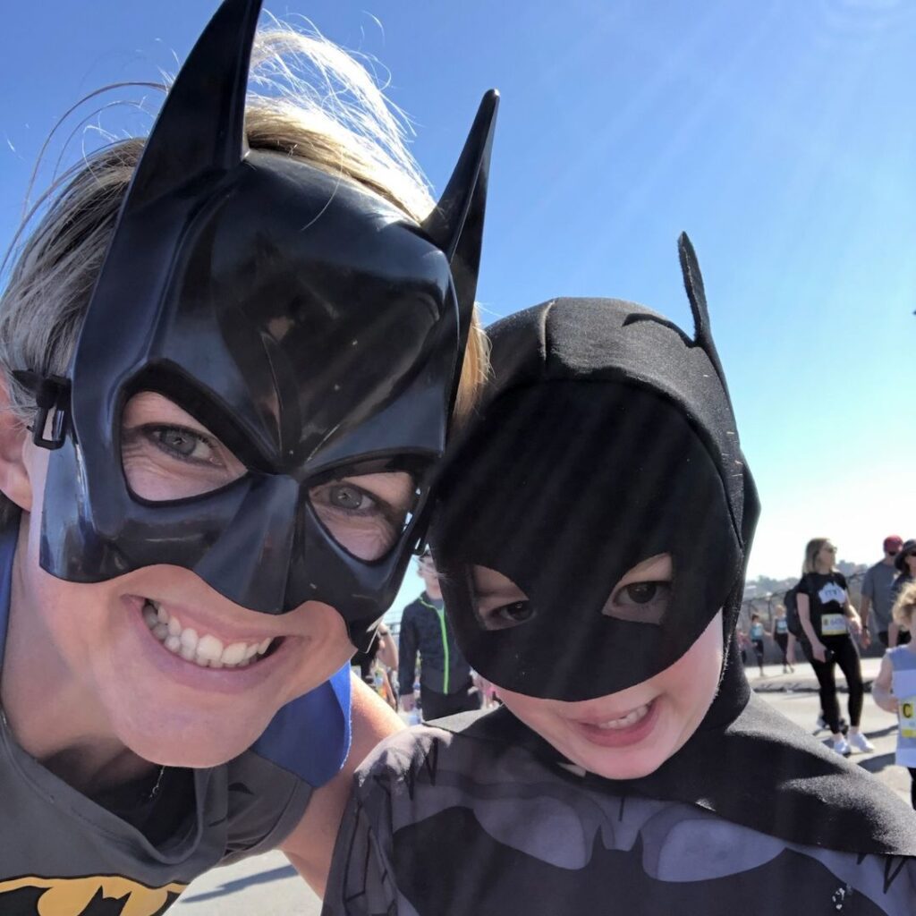 Fun Run participants with Batman masks on